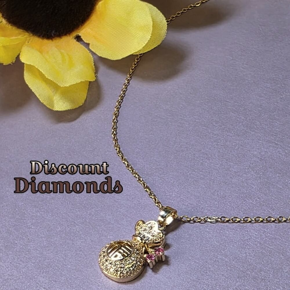 18K Gold Titanium Necklace with Clear White Natural Zircon & Dainty Amethyst